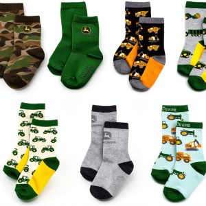 John Deere Kids Crew Socks 7‑Pair Soft Cotton Non‑Slip Grippers-0