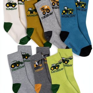 John Deere Boys Crew Socks with Gripper Sole and Days of Week Design-0